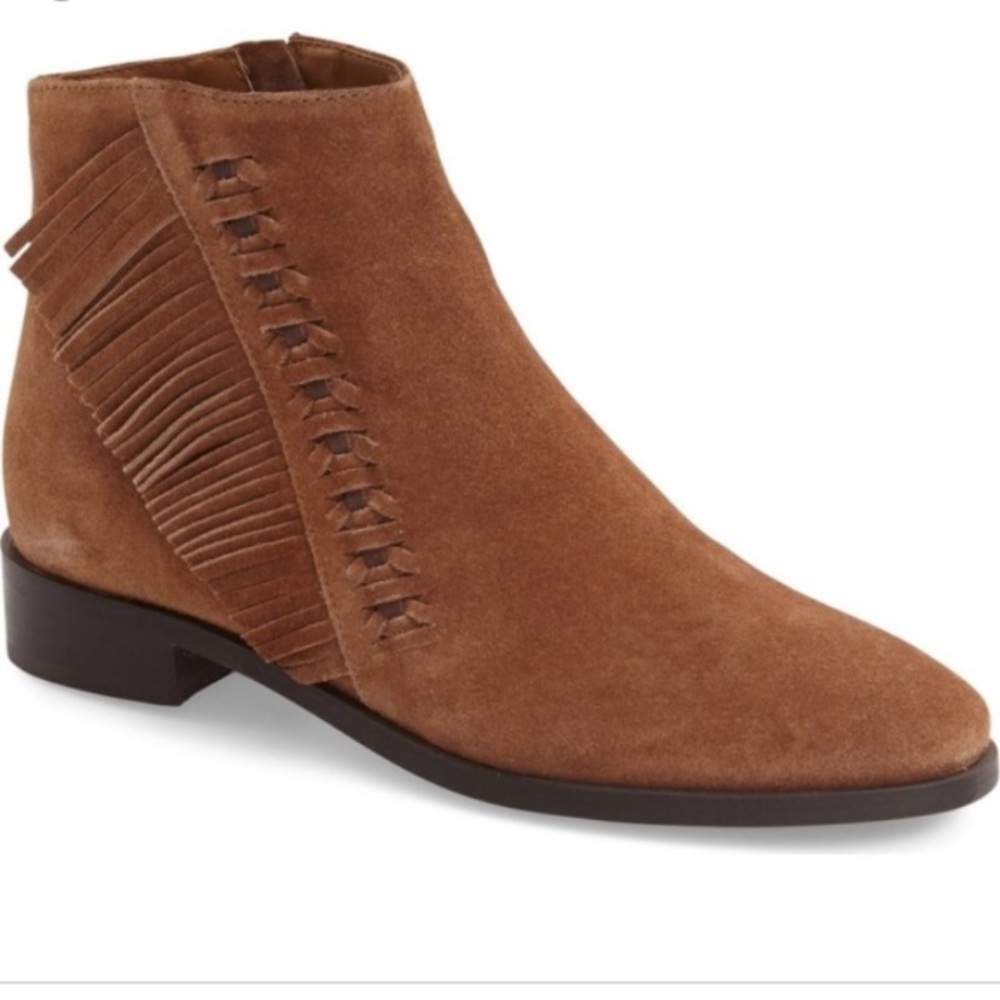 Topshop Light Brown Tan Suede Fringe Ankle Boots